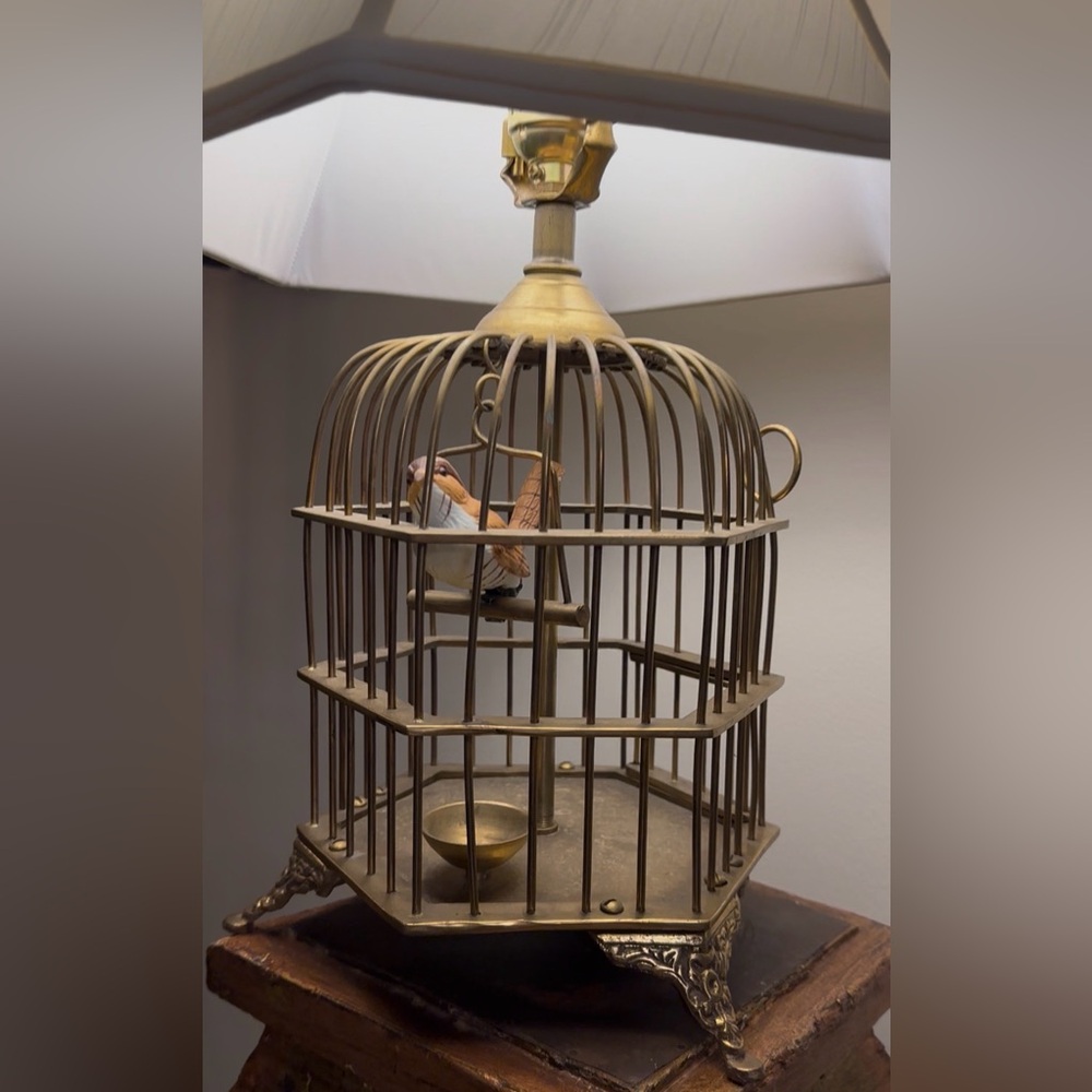 RARE Antique Vintage Brass Bird Cage Lamp